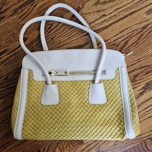 💛NWOT "BORSE PELLE" Genuine Italian Leather Woven Handbag Crossbody Yellow